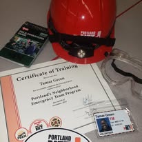 Portland NET emergency readiness certificate, helmet, and safety gear